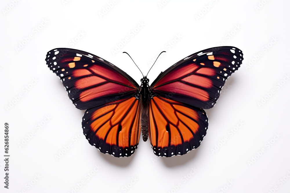 Beautiful red monarch butterfly isolated on white background. Butterfly. Generative Ai