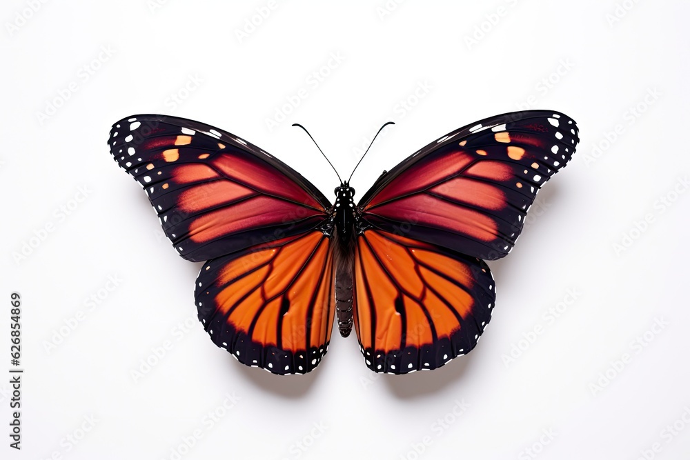 Fototapeta premium Beautiful red monarch butterfly isolated on white background. Butterfly. Generative Ai