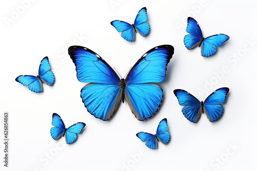 Blue tropical butterflies isolated on white background. Butterfly. Generative Ai © tong2530
