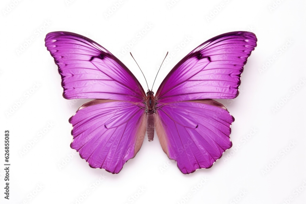 Fototapeta premium Soaring purple butterflies isolated on white background. Butterfly. Generative Ai