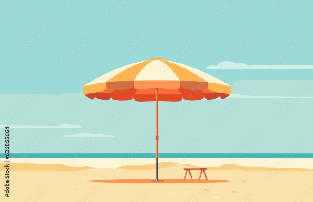 Beach umbrella vector illustration, Colorful umbrella with Beach landscape