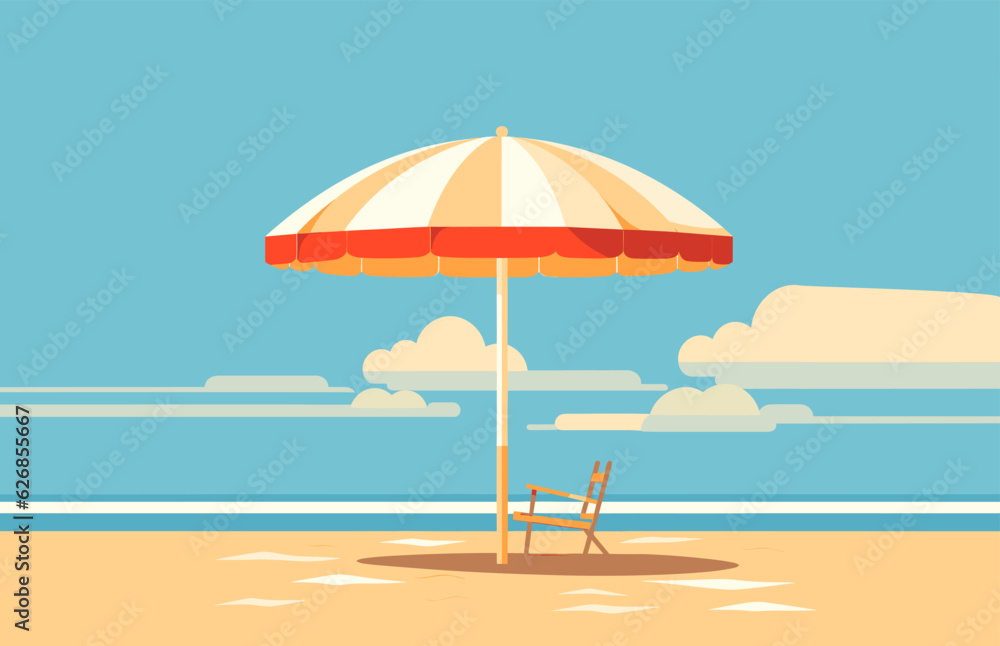 Beach umbrella vector illustration, Colorful umbrella with Beach landscape