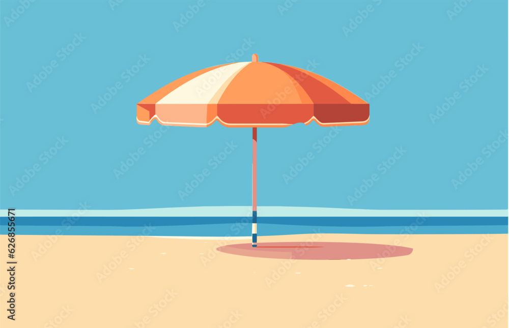 Beach umbrella illustration isolated on a white background, Summer Umbrella in Beach landscape flat vector