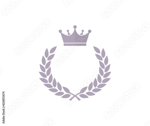 Silver crown laurel wreath winner frame logo design. Silver laurel wreath isolated on white background. Trophy, award, champion concept vector design and illustration.

