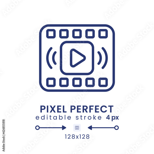 On-demand streaming linear desktop icon. Subscription-based provider. Media service. Pixel perfect 128x128, outline 4px. GUI, UX design. Isolated user interface element for website. Editable stroke