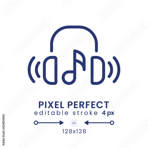 Music streaming linear desktop icon. Media service. Online radio. Audio content. Pixel perfect 128x128, outline 4px. GUI, UX design. Isolated user interface element for website. Editable stroke
