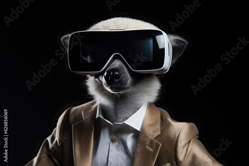 Coquerels Sifaka In Suit And Virtual Reality On Black Background. Coquerels Sifaka,Virtual Reality,Black Background,Habitat,Threats,Conservation,Communication.  © Ян Заболотний