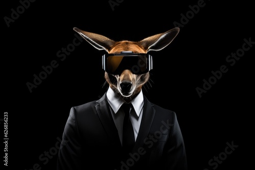 Kangaroo In Suit And Virtual Reality On Black Background. Kangaroo In Suit, Virtual Reality, Impact Of Black Background, Creative Expression, Experiential Learning.