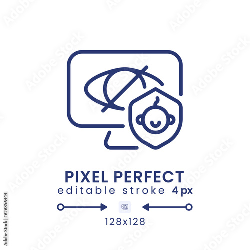 Parental control linear desktop icon. Kid-friendly profile. Streaming app feature. Pixel perfect 128x128, outline 4px. GUI, UX design. Isolated user interface element for website. Editable stroke