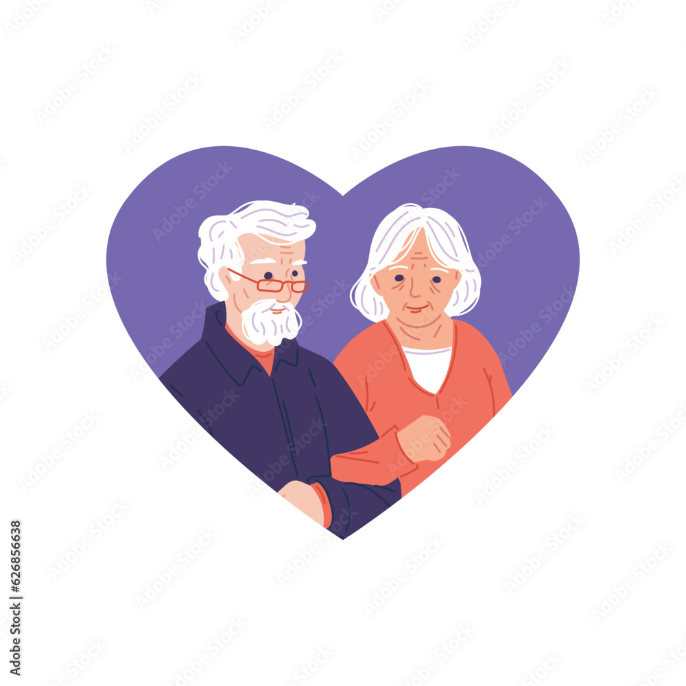 Cartoon grandmother and grandfather lovely holding hands, Grandparents day vector doodle illustration in shape of heart Cartoon grandmother and grandfather lovely holding hands, Grandparents day vector doodle illustration in shape of heart