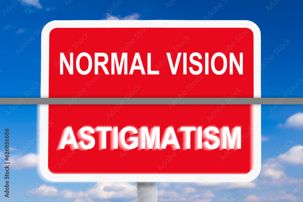 Example of normal vision versus eyesight with Astigmatism, an optical aberration of the cornea, causing blurred or blurry vision at all distances. Example of normal vision versus eyesight with Astigmatism, an optical aberration of the cornea, causing blurred or blurry vision at all distances.