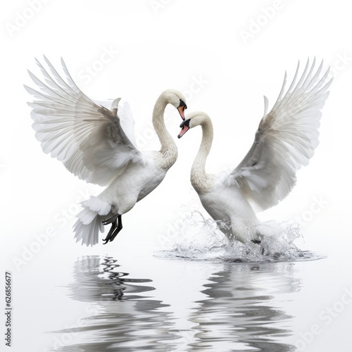 Jumping Moment, Two Swan On White Background. Jumping Moment, Two Swan On White Background Capturing The Moment, Photographing Nature, Finding Beauty. Generative AI