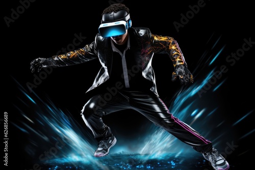 A Man In A Black And Yellow Suit And Goggles. Suiting Up, Headtotoe Styling, Goggles For Style Or Safety, Contrasting Colors, Menswear Trends, Functional Accessories. Generative AI © Ян Заболотний