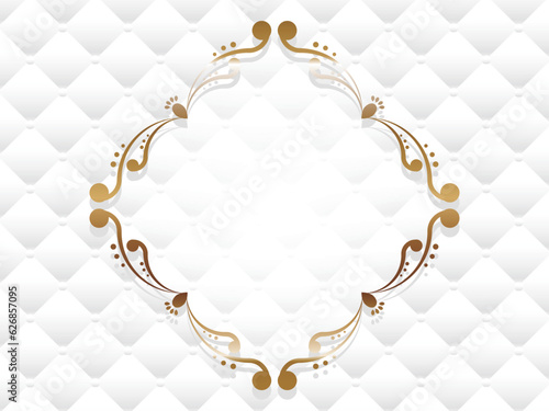 フレームとボタン付きキルティングの背景　横位置　ホワイト＆ゴールド