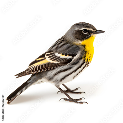 Yellow-rumped warbler on white background