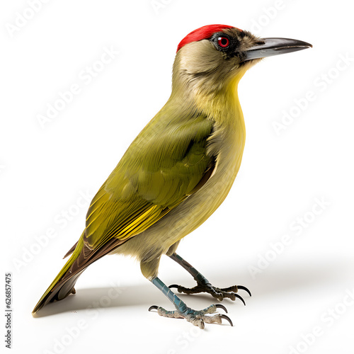Green woodpecker on white background