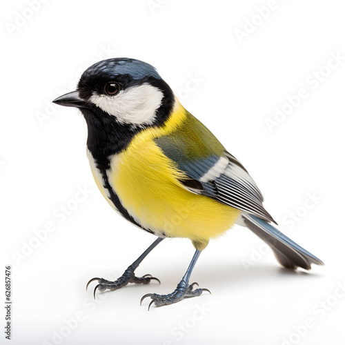 Great tit on white background