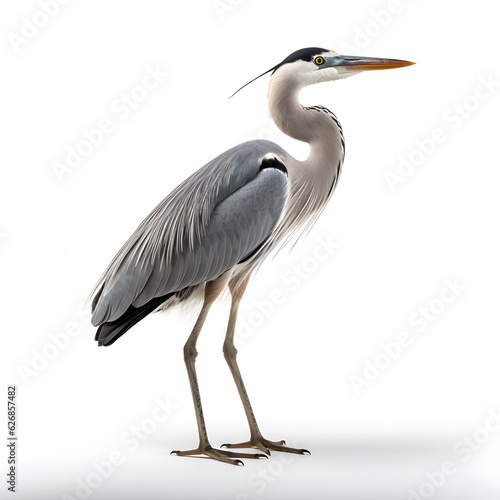 Grey heron on white background