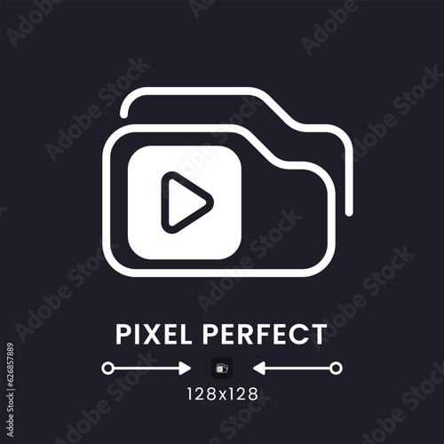 Video playlist white solid desktop icon. Streaming service. Pre-recorded content. Pixel perfect 128x128, outline 4px. Silhouette symbol for dark mode. Glyph pictogram. Vector isolated image photo