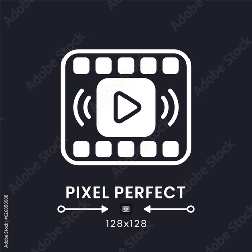 On-demand streaming white solid desktop icon. Subscription-based provider. Media service. Pixel perfect 128x128, outline 4px. Silhouette symbol for dark mode. Glyph pictogram. Vector isolated image