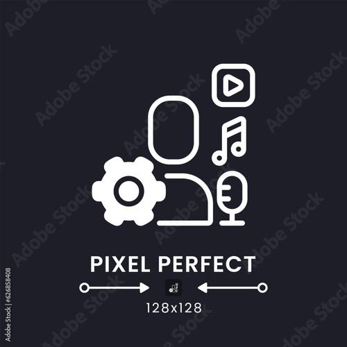 User-generated content white solid desktop icon. UGC marketing strategy. Live streaming. Pixel perfect 128x128  outline 4px. Silhouette symbol for dark mode. Glyph pictogram. Vector isolated image