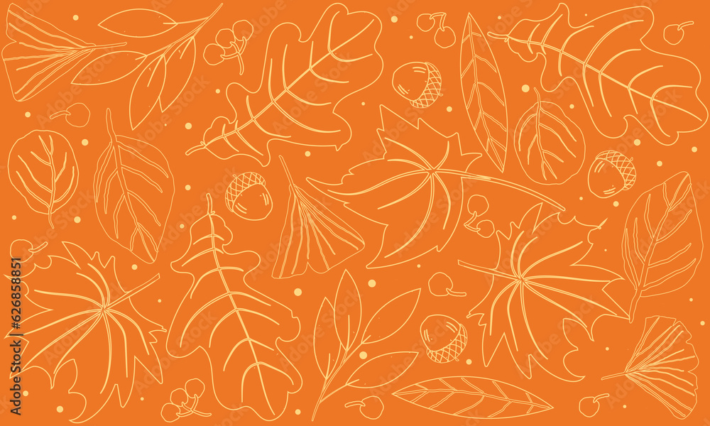 seamless pattern with autumn leaves. Autumn seamless pattern with different leaves and plants, seasonal colors. Seamless pattern of autumn leaves. Vector illustration.