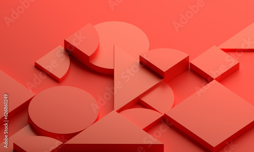 Fototapeta Naklejka Na Ścianę i Meble -  Abstract geometric composition, red background design, 3d render
