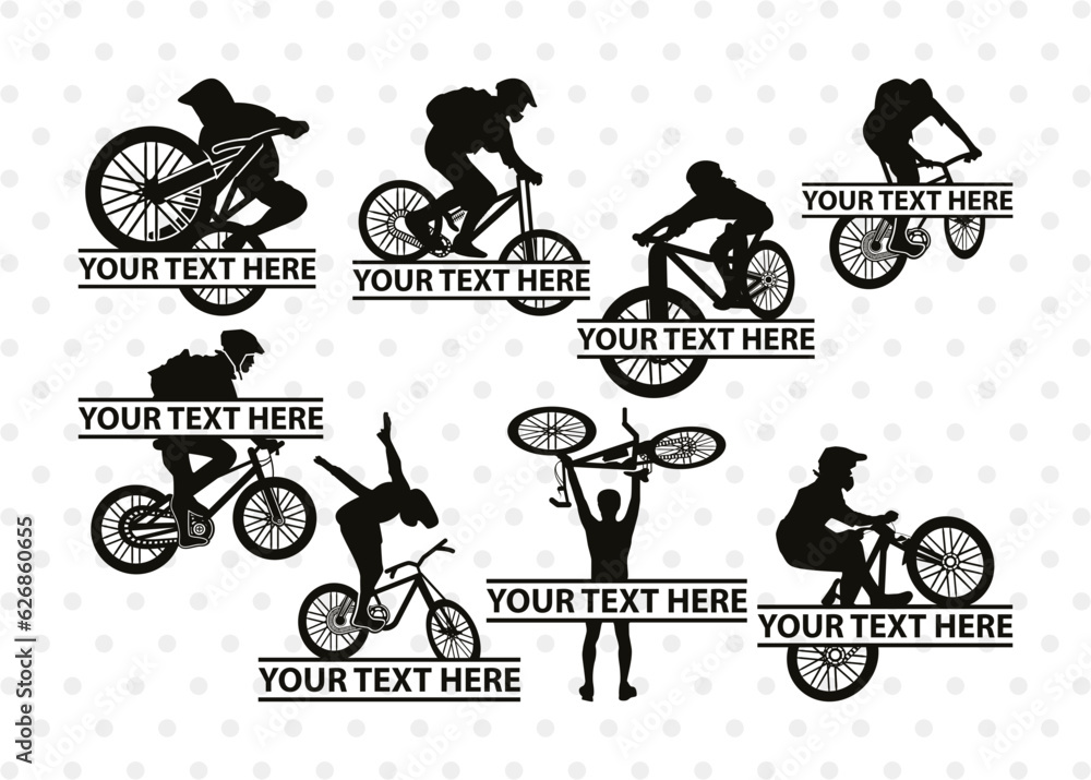 Biking Split Monogram, Mountain Biking Silhouette, Mountain Bike Svg ...
