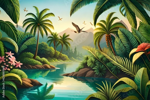Exploring the Idyllic Beauty of a Tropical Island, Where Palm Trees Sway Beneath Azure Skies, Creating a Relaxing Oasis