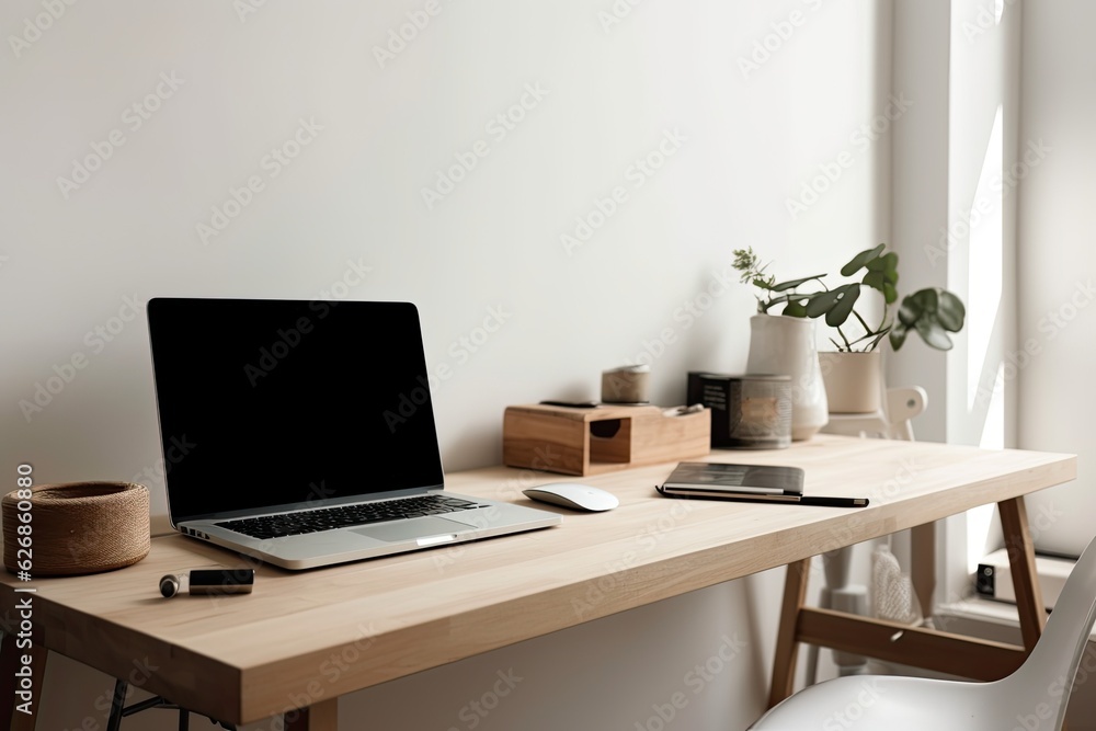 laptop on the desk. Generative AI laptop on the desk. Generative AI