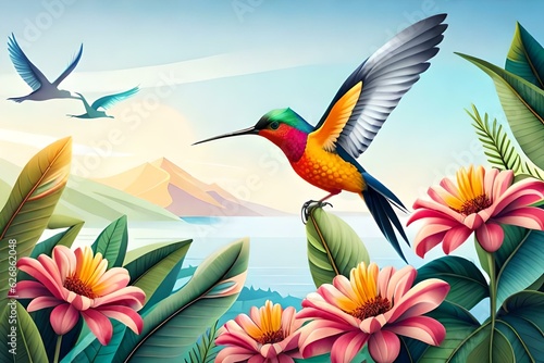 hummingbird and flower generating by AI technology