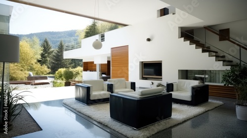 Interior living room in modern brick house.