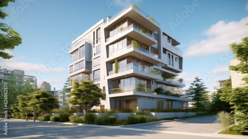 Modern upscale residential building, Modern multi-family apartment house. © visoot