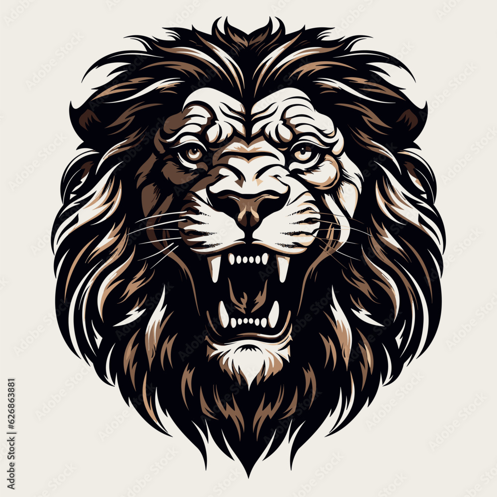 Lion head vector illustration. Mascot for tattoo or t-shirt.