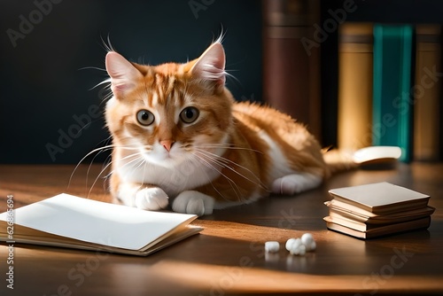 cat and books generated Ai.