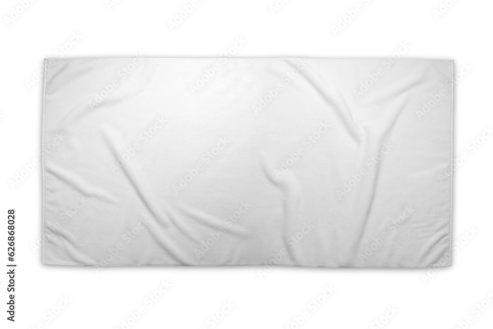 Clear white soft branding beach towel. Blank white Big beach towel mockup isolated on white background. 3d rendering.