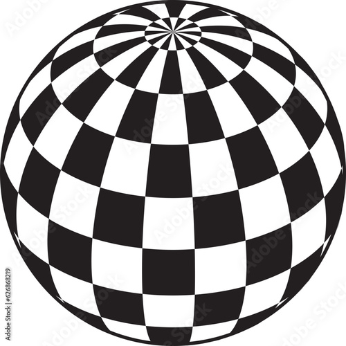 black and white sphere of checkered ball for sport logo