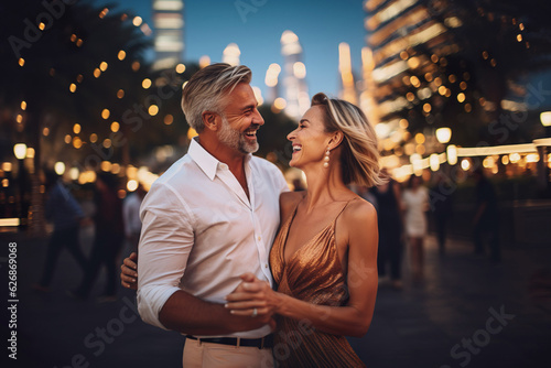 AI generated image of mature couple dancing on vacation photo