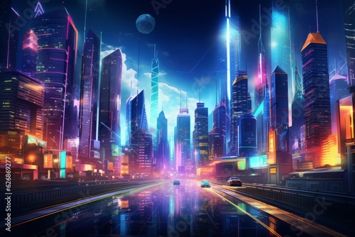 Futuristic cityscape  digital art. Beautiful illustration picture. Generative AI