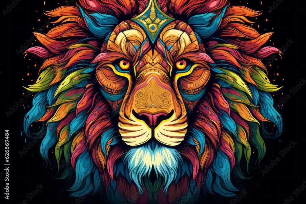 Hand-drawn image of majestic lion. Beautiful illustration picture. Generative AI