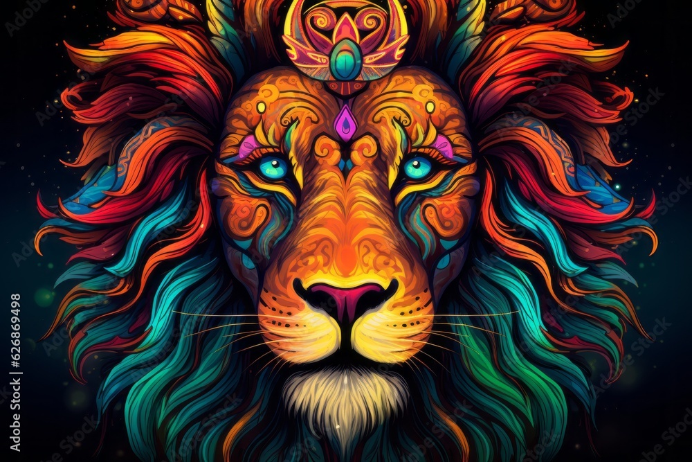 Hand-drawn image of majestic lion. Beautiful illustration picture. Generative AI