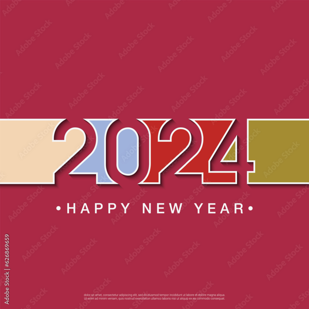 Happy new year 2024 retro line number, 2024 square background.
