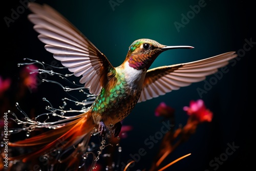 Hummingbird in stop motion. Beautiful illustration picture. Generative AI © standret