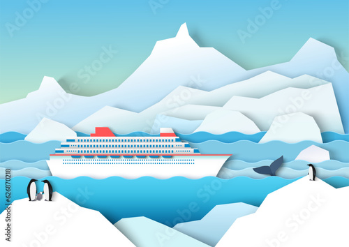 Antarctica cruise paper cut background with north scenery