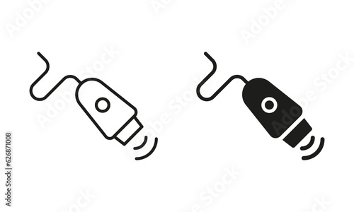 Electric Epilator for Cosmetology Aesthetic Procedure Line and Silhouette Black Icon Set. Laser for Skin Treatment Pictogram. Hair Removal Device Symbol Collection. Isolated Vector Illustration