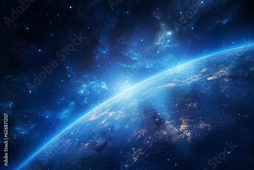 View of the Earth from the starry sky. Beautiful illustration picture. Generative AI