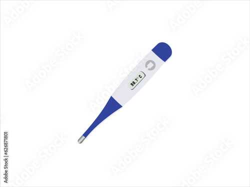 Electronic modern thermometer isolated on white. Fever diagnostic  and healthcare concept, white thermometer, Medical digital thermometer with numbers of 37 degrees. Realistic single object.