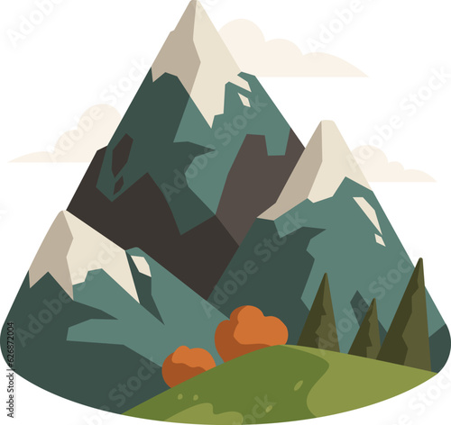 Snow-Capped Mountain Spring Scene Vector Illustration