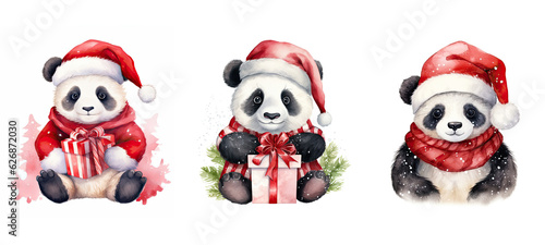 Fotografia kitty cute panda in christmas cloth watercolor ai generated