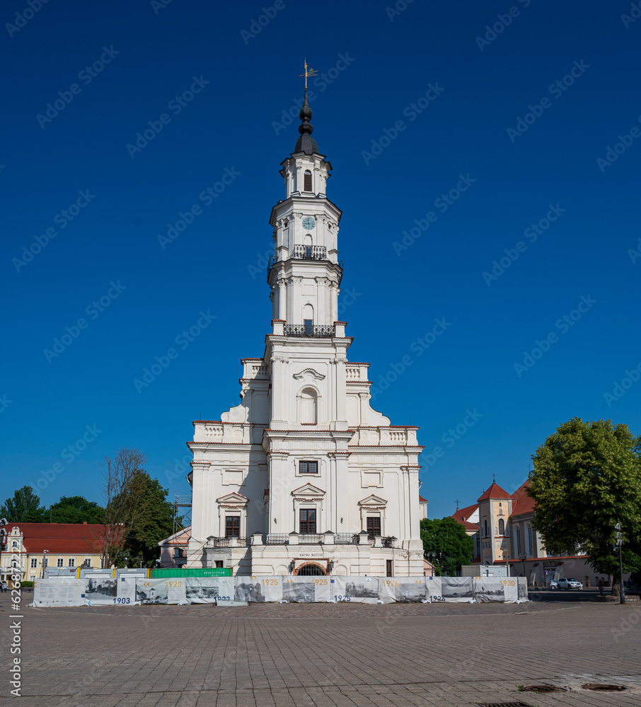 White church in the city of Kaunas